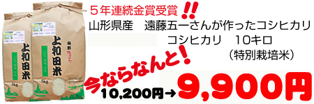 ５年連続金賞受賞遠藤五一さんのコシヒカリ１０キロ